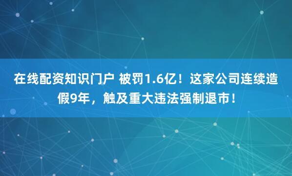 在线配资知识门户 被罚1.6亿！这家公司连续造假9年，触及重大违法强制退市！